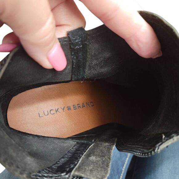 Boots Lucky Brand Black Leather Country Western Bohemian Biker Ankle Booties - Picture 9 of 13